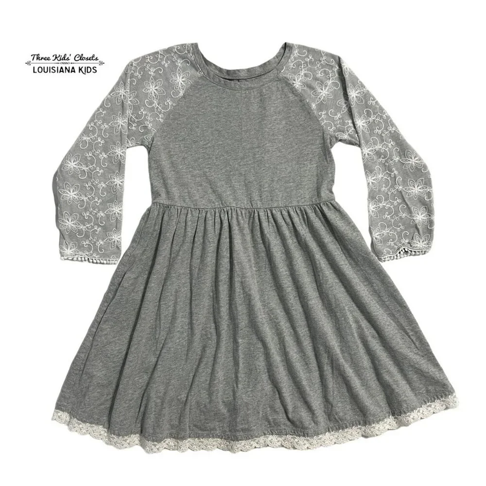 Garnet Hill Sz L (8-10Y) Grey Zoe Lace Knit Dress
